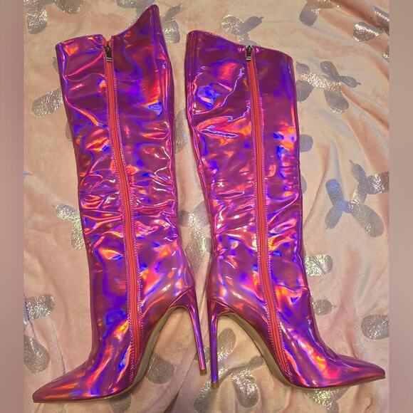 AZALEA WANG Holographic Pink Nova Stiletto Boots - Picture 2 of 5